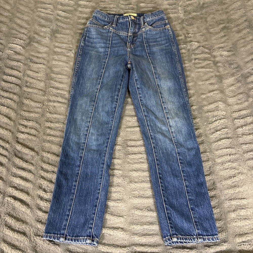 Madewell Classic Straight Jean Front Seam Pintuck Blue Denim Size 23 AT795